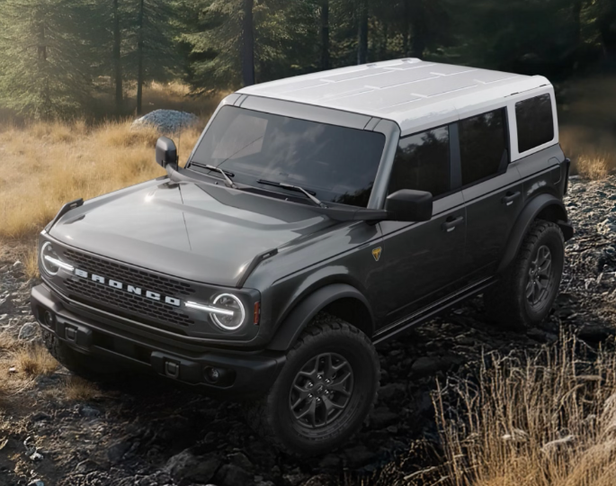 Gray 2026 Ford Bronco parked on rocks